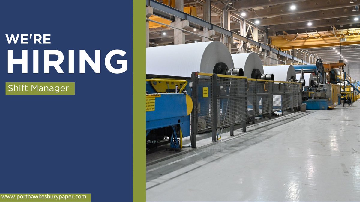 Port Hawkesbury Paper is looking for a Shift Manager to oversee Mill Operations on a 12-hour shift schedule.

Ready for a new challenge? Learn more: porthawkesburypaper.com/ph-careers.html

#Hiring #ShiftManager #PortHawkesburyPaper #CareerOpportunity