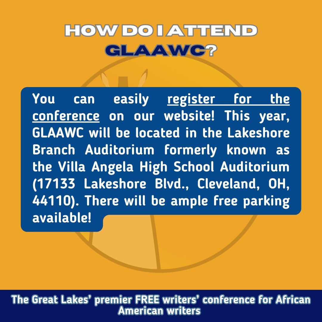 GLAAWC is back!

GLAAWC (pronounced "glossy") is the Great Lakes region's premier FREE writers conference centering African American writers. 

Registration for the conference and information about our speakers is on our website: buff.ly/3MVCyBL.