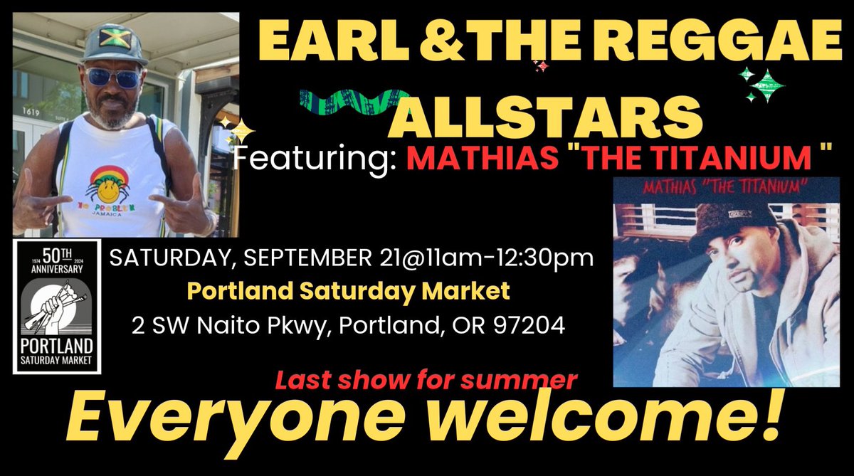 #HipHop and #Reggae fusion Portland this Saturday at the Saturday Market! #MathiastheTitanium