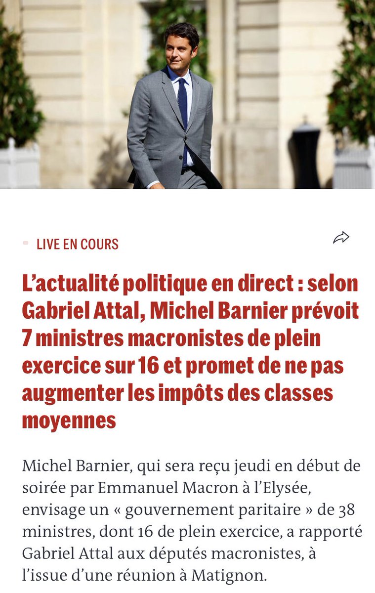C’est donc Attal qui dévoile la composition du gouvernement Barnier…