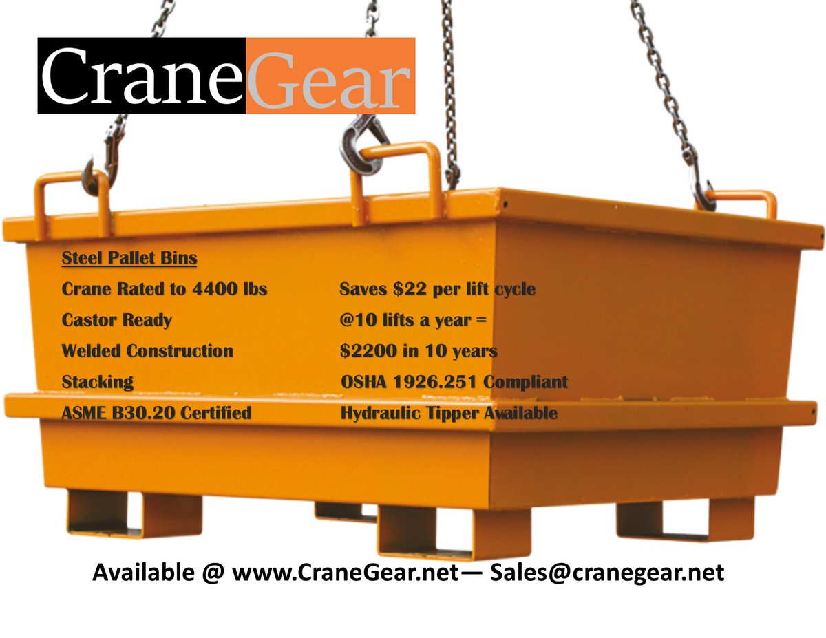 seattletowercra's tweet image. Steel Pallet Bins that are crane rated can save you $6600 in operational costs vs slings on wood or plastic boxes. Cranes and people are expensive. Make the most of their time with lifting eyes. 
#construction #craneoperations #riggingsolutions #cranegear