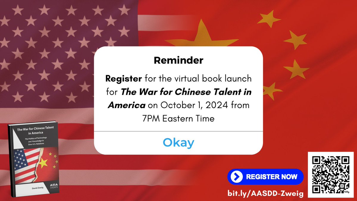 AASAsianStudies's tweet photo. Join us for the AAS Digital Dialogue virtual book launch of The War for Chinese Talent in America on October 1, 2024, at 7 PM Eastern Time.
Register now to secure your spot: https://t.co/YBHPrAga0F
Spread the word and invite your friends!
#AASDigitalDialogue #WebinarEvent https://t.co/82yGQFuuN5