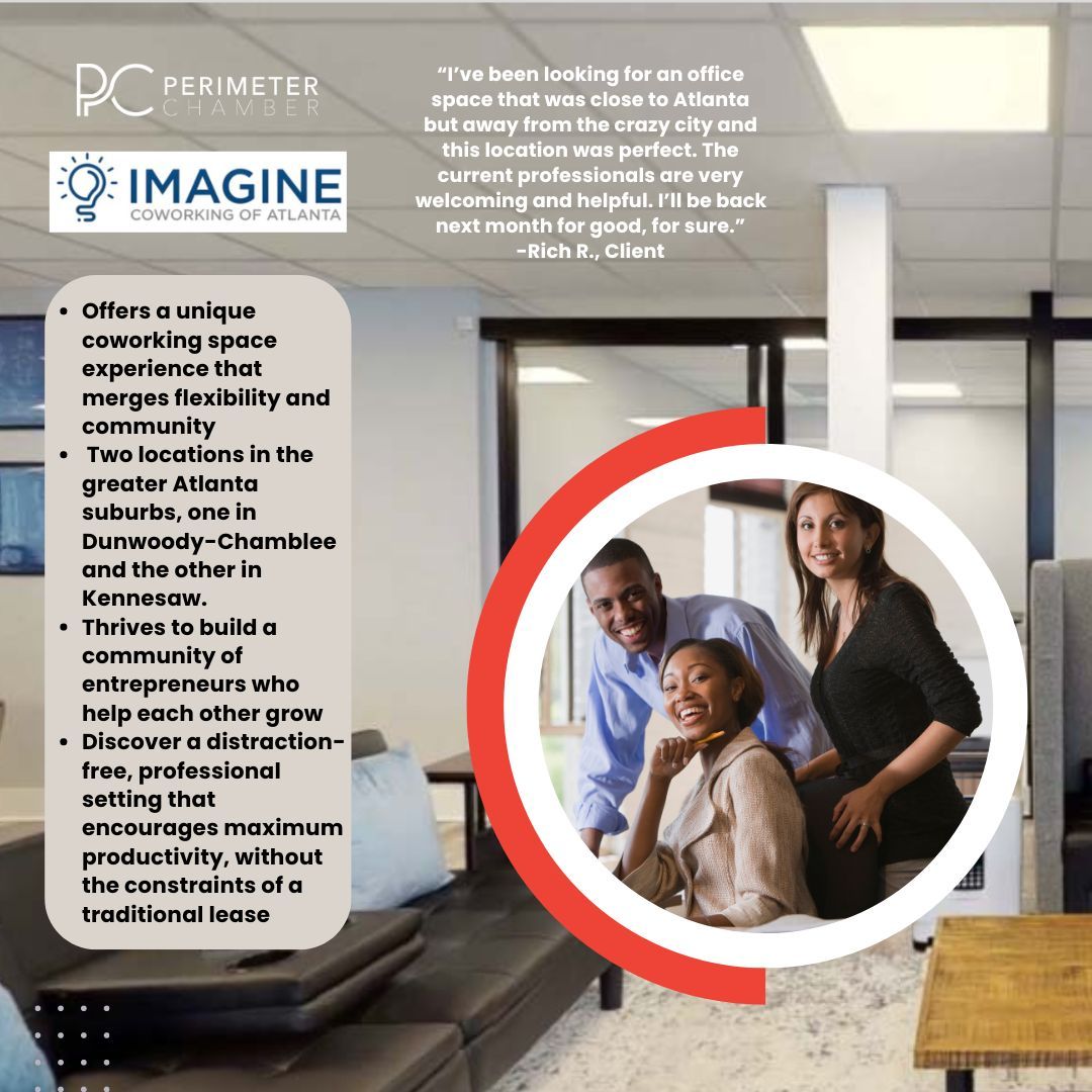 PerimeterBiz's tweet image. 🌟 We’re thrilled to introduce the newest member of our community: Imagine Coworking! 🎉✨ 

Get ready for a space that sparks creativity, collaboration, and innovation. Join us in welcoming them—let’s build amazing things together! 💼🤝 

#Welcome #ImagineCoworking