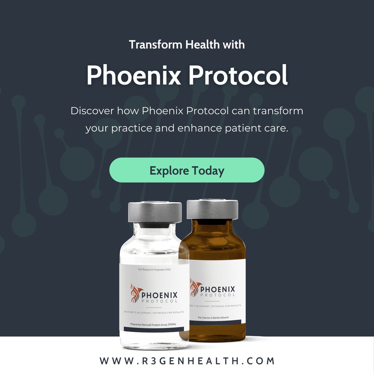 R3GENHealth's tweet image. Reimagine your health with the Phoenix Protocol, the next evolution in regenerative therapy. This innovative approach activates the body’s natural regenerative abilities, promoting improved recovery. 
#phoenixprotocol