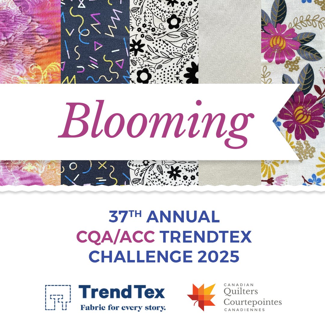TrendTex Fabrics, Inc. is generously donating the wonderful fabrics for the theme, Blooming.
This is a fun silent auction as a fundraiser at Quilt Canada for the organization. 
Kits will be available now for members and after Oct 14, 2024, for non-members.
canadianquilter.com/quilt-challeng…