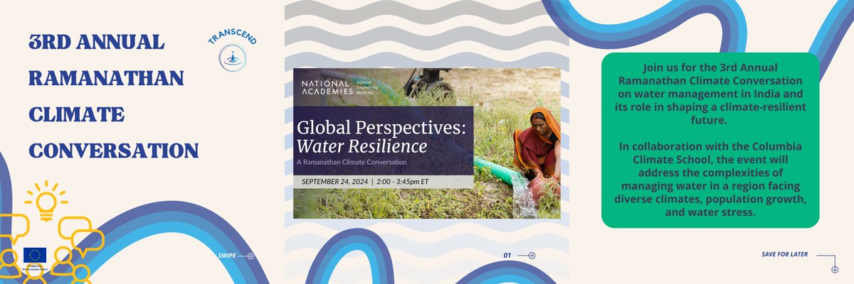 TRANSCEND (@transcend_h_eu) on Twitter photo 📰The 24 September the 3rd #AnnualRamanathanClimateConversation will be held online from 2 to 3:45 pm ET.
🗓️The session is part of the #RethinkingWater2024Conference during #ClimateWeekNYC
Make sure to participate and spread the word 🗣️
<a href="/theNASEM/">National Academies</a> <a href="/ClimateGroup/">Climate Group</a> 📰The 24 September the 3rd #AnnualRamanathanClimateConversation will be held online from 2 to 3:45 pm ET.
🗓️The session is part of the #RethinkingWater2024Conference during #ClimateWeekNYC
Make sure to participate and spread the word 🗣️
<a href="/theNASEM/">National Academies</a> <a href="/ClimateGroup/">Climate Group</a>