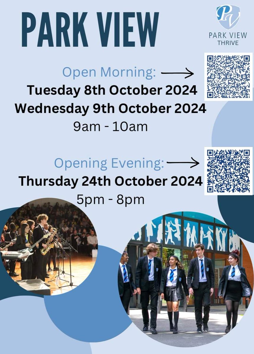 Please see below the dates for the open mornings/evening events for <a href="/parkviewschool/">Parkview Elementary</a> our local Seconday School and where many of our children transfer to!