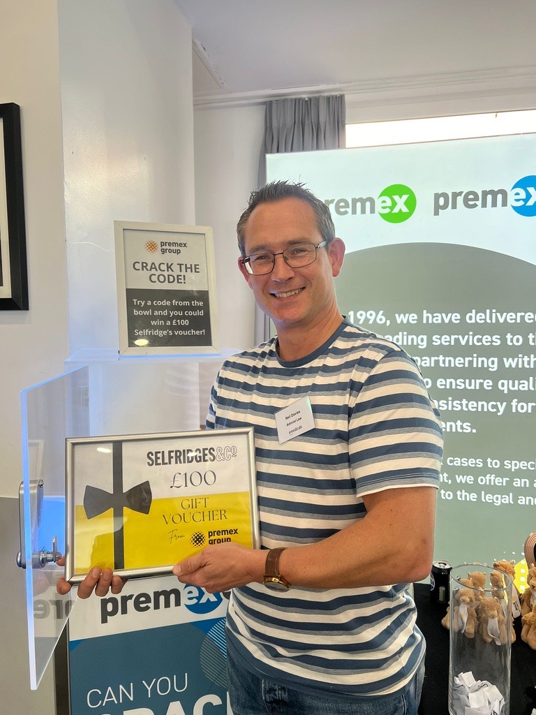 PremexGroup's tweet image. It’s been a fantastic day here at the #PIFutures conference, especially for Lisa Veitch from DLG Legal Services & Neil Davies from Admiral Law, who both managed to #CrackTheCode and each won themselves a £100 Selfridges voucher! #medicolegal #personalinjury #winners