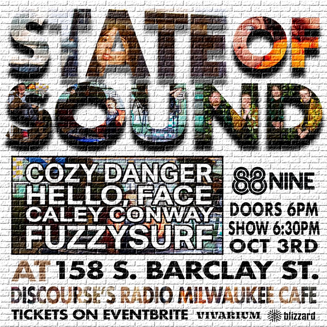 The October State of Sound lineup is out! 🎸🥁

Act now and take advantage of a special buy-one-get-one ticket offer while supplies last! 🎟️🎟️

Fuzzysurf
Caley Conway
Hello, Face
Cozy Danger

⏰ Doors open at 6:00pm
🎪 Show begins at 6:30pm

🤘 eventbrite.com/e/88nine-prese…