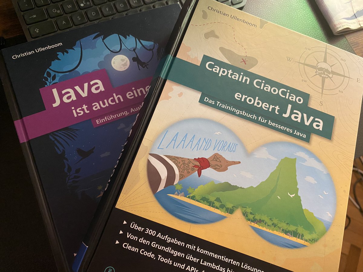 vlahunter's tweet image. Wanting to improve my German and also go back to Java for fun and maybe for profit ahead (as a Node dev) here is an early review of #javaistaucheineinsel along with the exercises book Captain Ciao Ciao by Christian Ullenboom.
⬇️