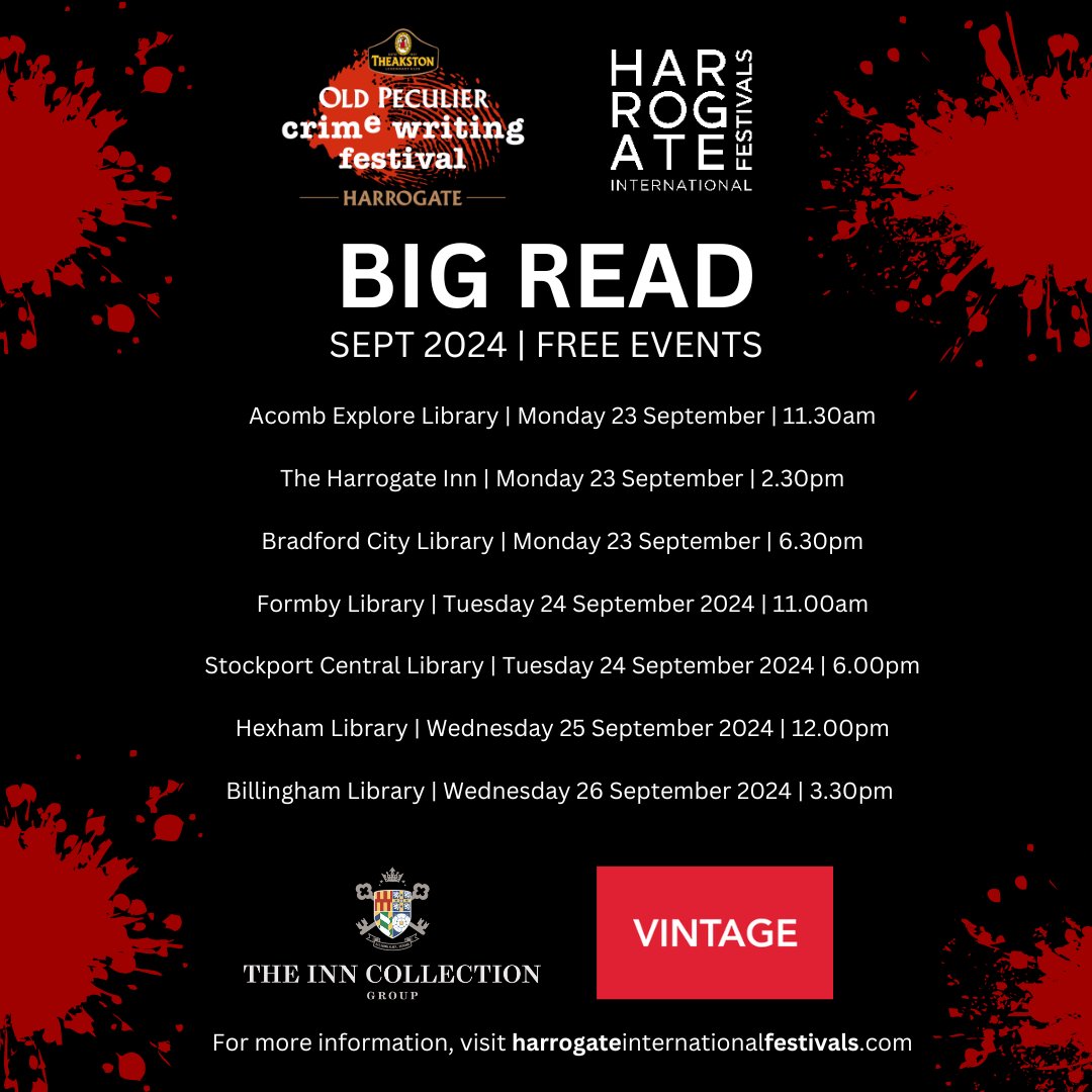 HarrogateFest's tweet photo. The Big Read 2024 is just around the corner!
If you haven't already, pop down to your local library to collect your FREE copy of 'The Detective' and sign-up for your libraries event with @LucaVeste and @ACEtoots 🕵️
#BigRead2024 #TheakstonsCrime @Theakston1827 https://t.co/iVKy27qx7j