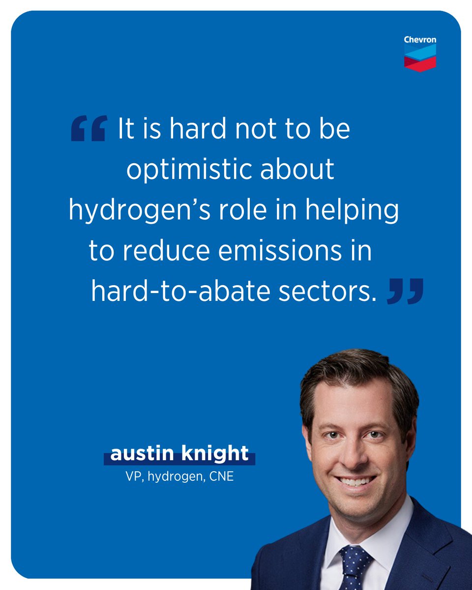 Chevron's tweet image. At @GastechEvent 2024, they provide an opportunity to discuss potential ways to drive measurable progress towards a lower-carbon future. Our VP of Hydrogen, Austin Knight, talks about how hydrogen fits into the picture. 👇 Learn more: chevron.co/gastech-2024-t… #Gastech