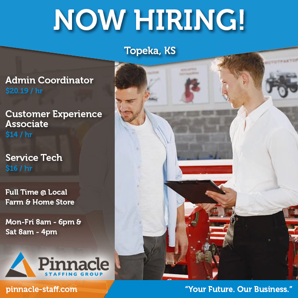 pinnaclegroups's tweet image. Check out these great jobs we have available for a #Topeka Farm &amp;amp; Home store! Apply today!

923 SW Fairlawn Rd.
Ste 161
Topeka, KS 66606

785.422.8111

#topekajobs #retailjobs #adminjobs #servicetechjobs #applynow #nowhiring