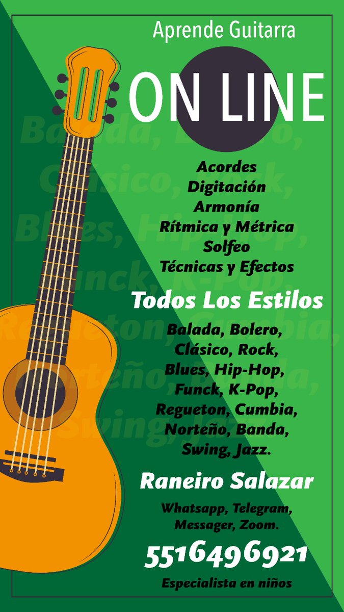 raneiro1's tweet photo. @eduardomenoni Clases de Guitarra ON LINE 5516496921 horarios Matutinos empieza desdé cero. #clasesdeguitarra https://t.co/GrRCbtZQ47