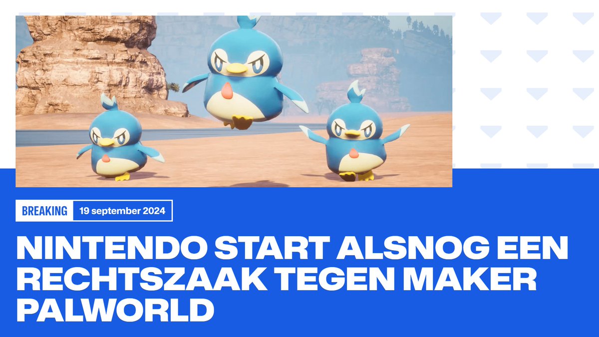 pxlvlt's tweet photo. 💼 Een opvallend bericht vandaag: Nintendo dient alsnog een aanklacht in tegen Pocketpair, de Japanse maker van Palworld. Volgens Nintendo en The Pokémon Company maakt de Palworld-ontwikkelaar inbreuk op patenten van The Pokémon Company.

Lees hier meer: https://t.co/85MA8NPZEM https://t.co/owxAP949OW