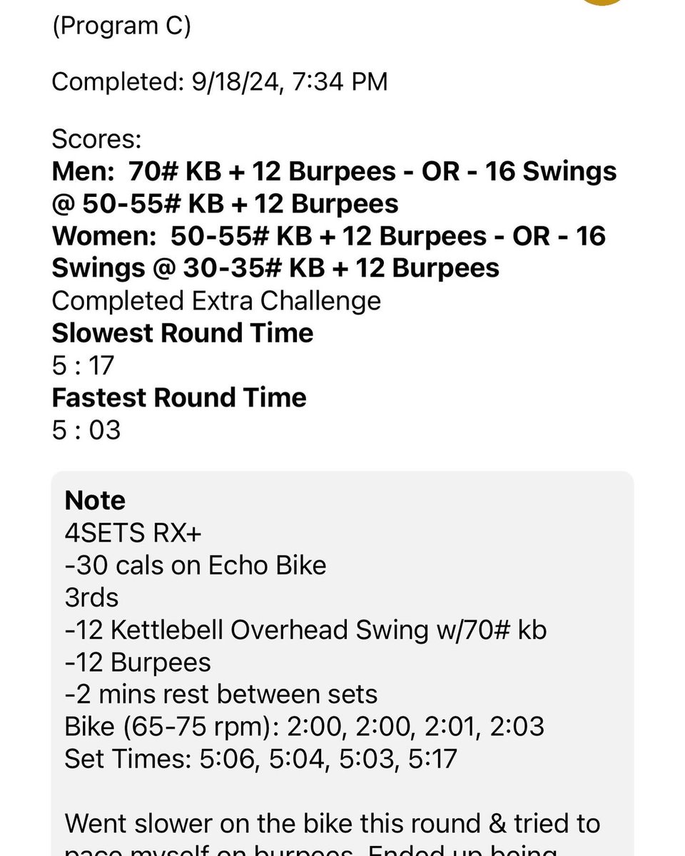 NickyJay's tweet photo. 4SETS for Time
Each set is:
-30 cals on Echo Bike
Then
3rds
-12 Kettlebell Overhead Swing w/70# kb
-12 Burpees
-2 mins rest between sets
#streetparking #streetparkingmembers #Crossfit #WOD #RYouRogue #Fitness #ChadDad #gym #HiiT https://t.co/8a5xfznDU6