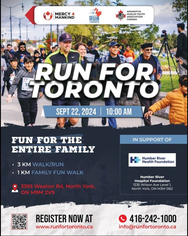AMYACanada's tweet image. Ahmadiyya Muslim youth are hosting eight charity runs this upcoming weekend as part of the Ahmadiyya Muslim Youth Association Canada's nationwide effort to hold charity runs in communities throughout Canada.

These charity runs are organized under the banner of #Mercy4Mankind

⭐️…