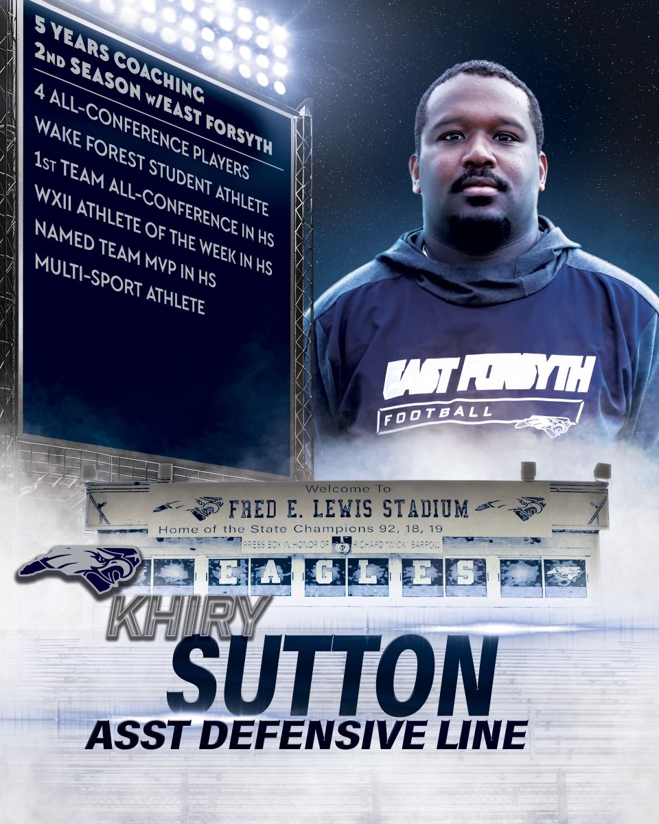 East Forsyth Football (@efhs_football) on Twitter photo Start of Conference play. Let’s meet the Coaches at East. <a href="/Khirysutton/">Khiry Sutton</a> D-Line Coach #Dare2BGreat Start of Conference play. Let’s meet the Coaches at East. <a href="/Khirysutton/">Khiry Sutton</a> D-Line Coach #Dare2BGreat