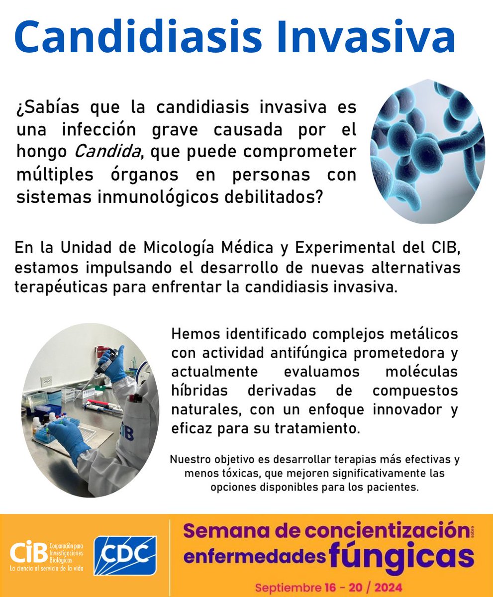 Nos unimos al <a href="/CDCgov/">CDC</a> en la Semana de concientización de las Enfermedades fúngicas. 
¿Sabías que la candidiasis invasiva es una infección grave causada por el hongo #Candida, que puede comprometer múltiples órganos en personas con sistemas inmunológicos debilitados?