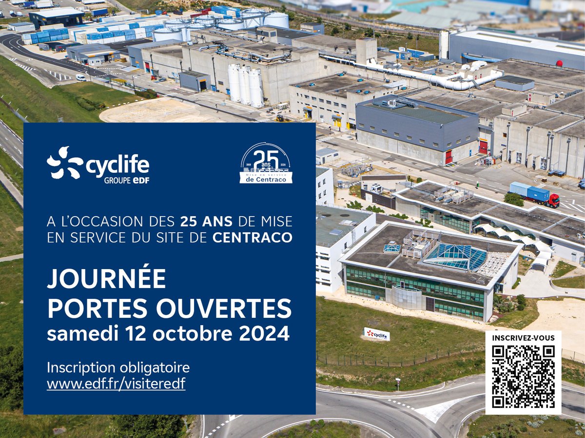 Vous nous connaissez sans nous connaître ? Venez à notre rencontre ! 🤝 
Le samedi 12 oct. #CyclifeFrance ouvre les portes de son site de #Centraco à l’occasion de ses 25ans🎉 de mise en service ! ⚙️🔥
👉 Sur inscription, 250 places sont disponibles ici :
lnkd.in/e9s4kau9