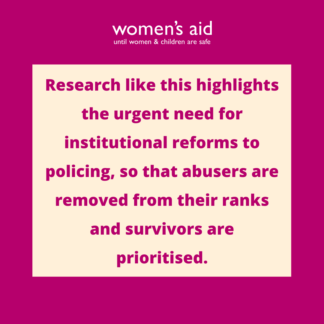 womensaid's tweet photo. We're alarmed by new research findings from the Centre for Women’s Justice, which shows shocking levels of police perpetrated domestic abuse. Officers accused of domestic abuse are all too often facing promotion, not prosecution.

Full statement: https://t.co/cSfliUD0Q5 https://t.co/Bg0583nIyT