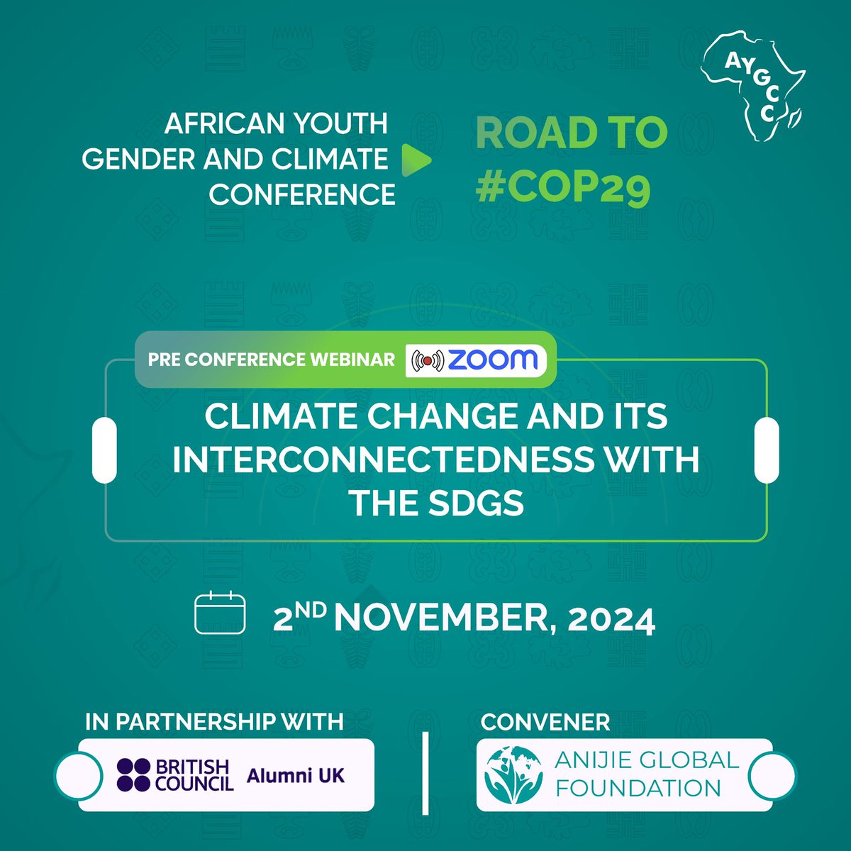aygcc_'s tweet image. Join us for our PRE-Conference Webinar as we prepare for #COP29 &amp;amp; ahead of #AYGCC2024 in partnership with #BritishCouncil . 

Email more details: Info@anijieglobalfoundation.org

#AYGCC #AnijieGlobalFoundation #QualityEducation #ClimateAction #GenderEquity #AlumniUK #SDGs