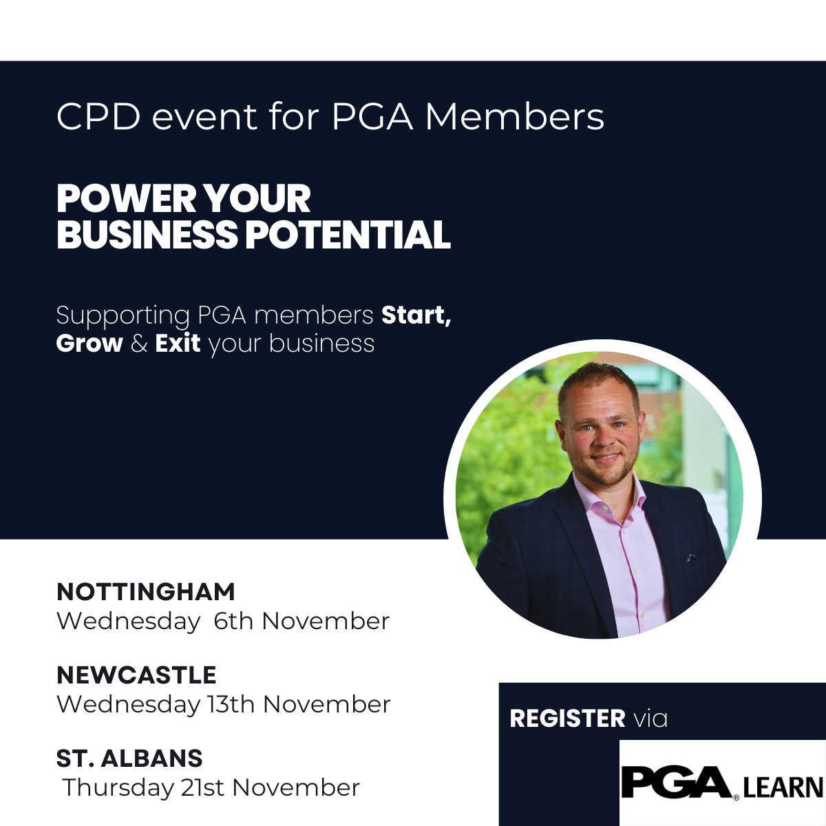 Power Your Business Potential: How to Start, Grow, &amp; Exit Your Business as a <a href="/ThePGA/">The PGA</a> member 🚀

This session will guide you through every stage of your business journey, culminating with the tools to create financial independence 

Register on <a href="/PGA_Learn/">PGA Learn</a>
rb.gy/7l5868