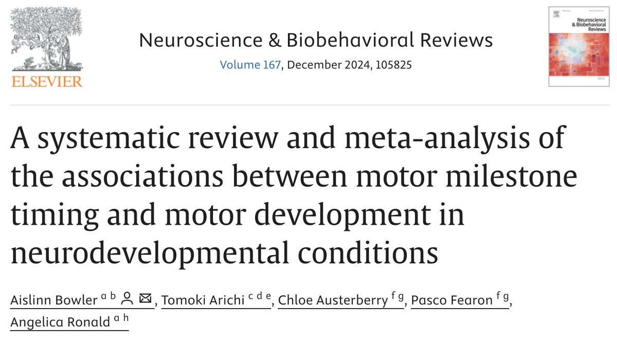 Dr Aislinn Bowler (@ashbowler) on Twitter photo 🚨New paper!🚨from my PhD <a href="/BirkbeckBabylab/">Birkbeck BabyLab & ToddlerLab</a>. We conducted several meta-analyses on the association between motor milestone timing and motor development in neurodevelopmental conditions. Tomoko Arichi <a href="/Gelironald/">Prof Angelica Ronald</a> <a href="/ChloAusterberry/">Chloe Austerberry</a> <a href="/PascoFearon/">Pasco Fearon</a>
1/7 doi.org/10.1016/j.neub… 🚨New paper!🚨from my PhD <a href="/BirkbeckBabylab/">Birkbeck BabyLab & ToddlerLab</a>. We conducted several meta-analyses on the association between motor milestone timing and motor development in neurodevelopmental conditions. Tomoko Arichi <a href="/Gelironald/">Prof Angelica Ronald</a> <a href="/ChloAusterberry/">Chloe Austerberry</a> <a href="/PascoFearon/">Pasco Fearon</a>
1/7 doi.org/10.1016/j.neub…