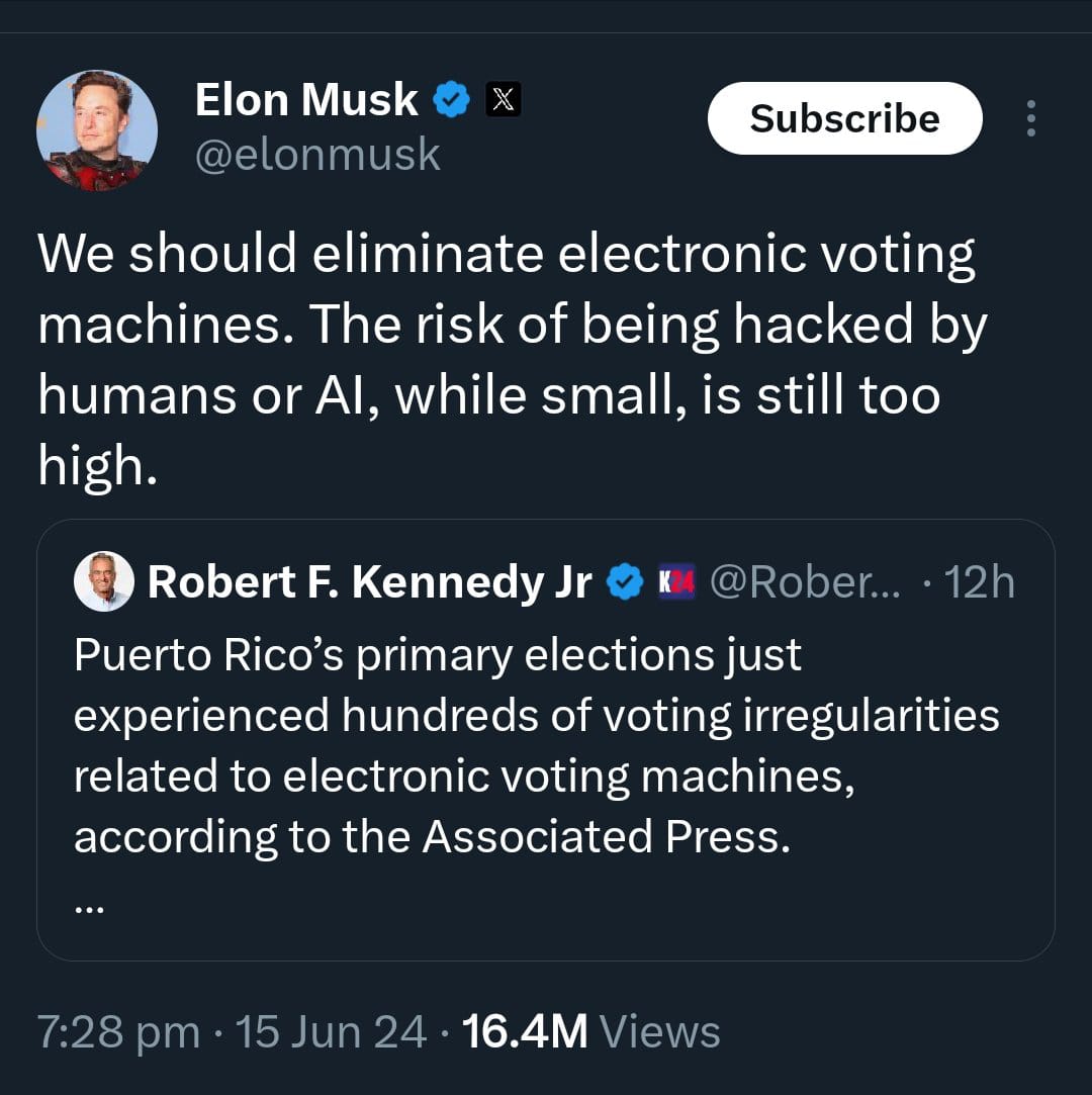 NawapetSriKanth's tweet image. ప్రపంచంలోని అత్యంత సాంకేతిక మెదడు Elon Musk గారిది, EVM హ్యాక్ అయ్యే అవకాశం ఉందట, EVM హ్యాక్ చేయబడవచ్చని Elon Musk గారు పదే పదే చెబుతున్నారు, కాని అది సాధ్యం కాదు అనుకునే అమాయకపు బిడ్డలను చూస్తూ ఉంటే భాధేస్తున్నది. బ్యాలెట్ పేపర్ ఓటింగ్ జరిగితే తెలుస్తుంది.
#EVMHacking
-NSM✍️