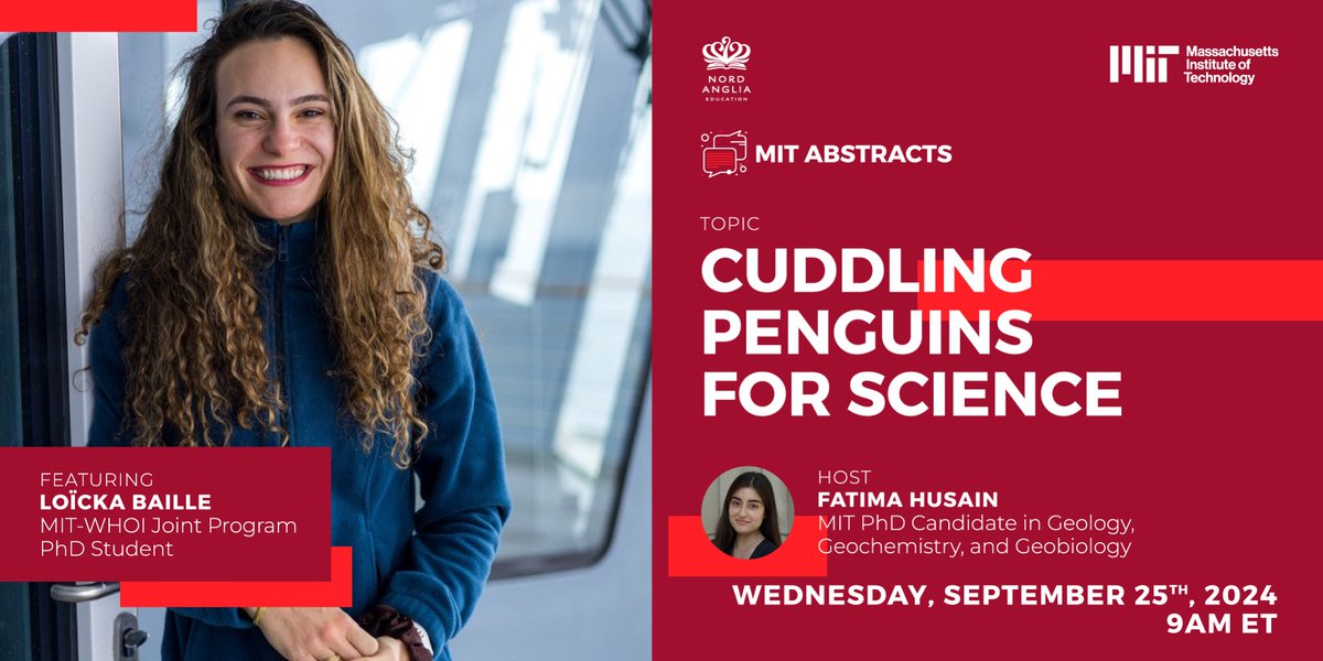 mit_nae's tweet image. Loïcka Baille is kicking off the #MIT Abstract series this year! Come learn about how and why Loïcka works with #penguins in #Antarctica 🐧🧊 She is a current @MIT PhD candidate with @MITMechE and @WHOI. #NordAnglia teens: Register today & tune in next Wednesday!