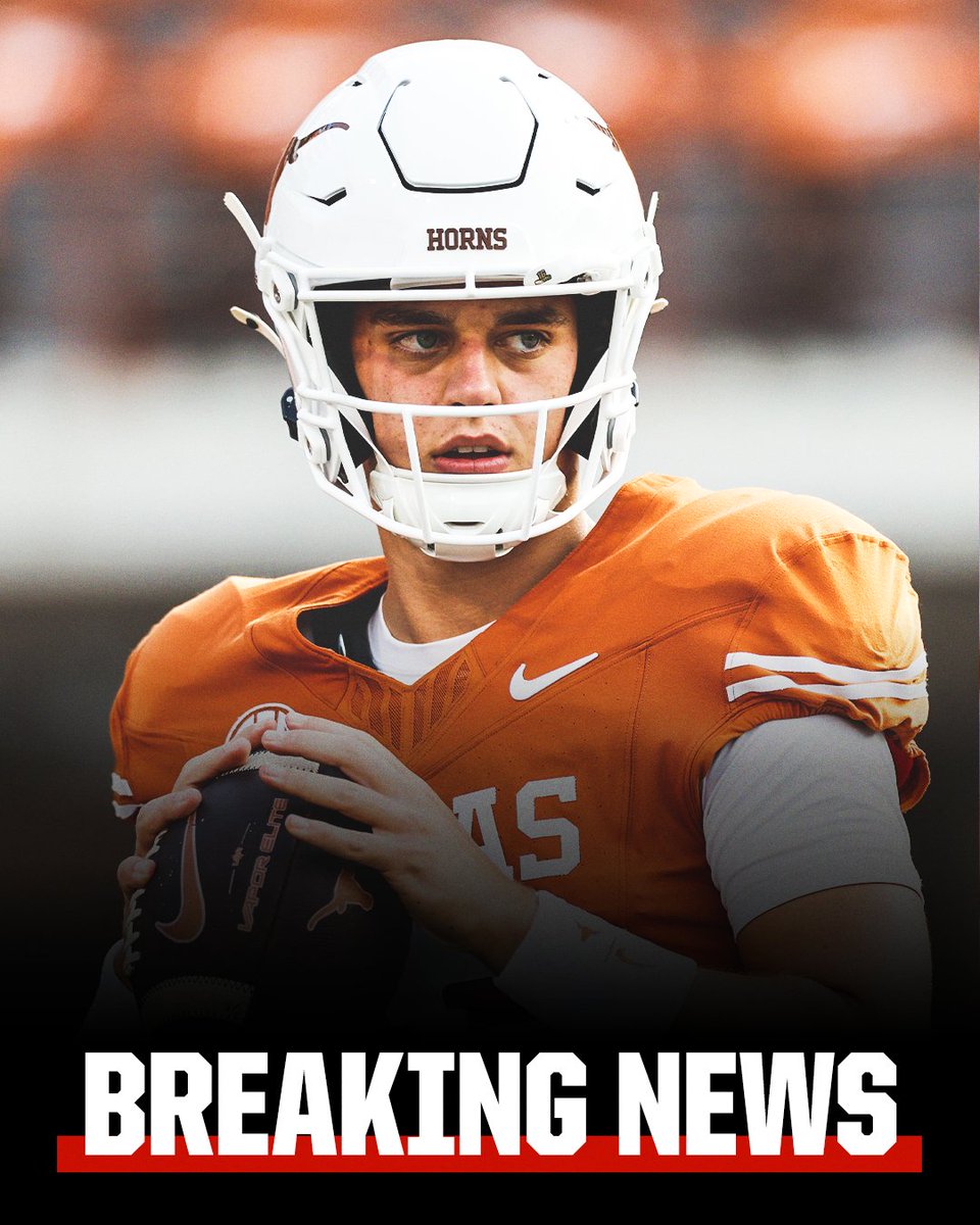 espn's tweet photo. Breaking: Texas QB Arch Manning will be the starting quarterback Saturday against Louisiana-Monroe, head coach Steve Sarkisian announced. https://t.co/CdXLPZJrKp