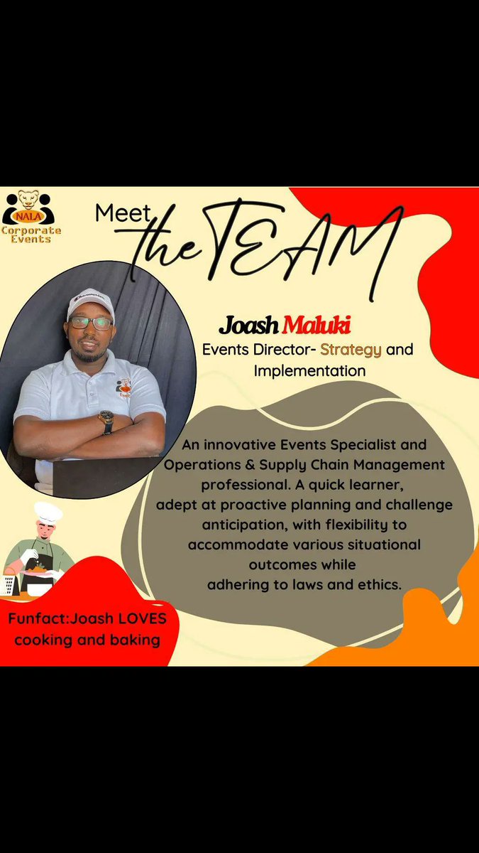 Nala_Corporate's tweet photo. A great company, begins with a great team!
Meet our Events Director- Strategy and Implementation, Joash Maluki

Definitely the guy for the job! 🤩

#nalacorporateevents
#nalaevents 
#meettheteam https://t.co/wwvX7vgAR2