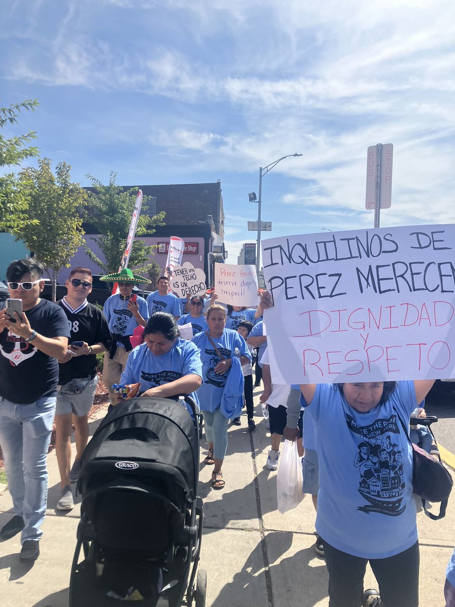 MaketheRoadNJ's tweet photo. #BREAKING today, hundreds of tenants of Perez, one of the largest corporate landlord in Passaic, NJ announce they are forming a tenant union to demand:

🏡better &amp; healthy living conditions
🛑No more excessive rent increases
📄Stop evictions

#RentersRising https://t.co/JETfMzCqj8