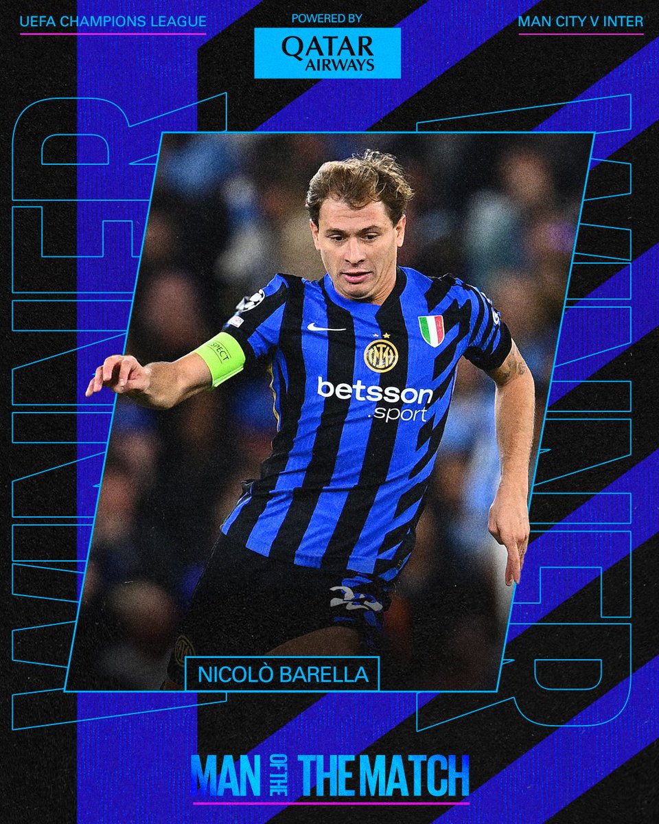 Inter_en's tweet image. Hard running, intensity and so much quality 🤩
Bare is the @qatarairways MOTM from #ManchesterCityInter 🔥

#ForzaInter #UCL