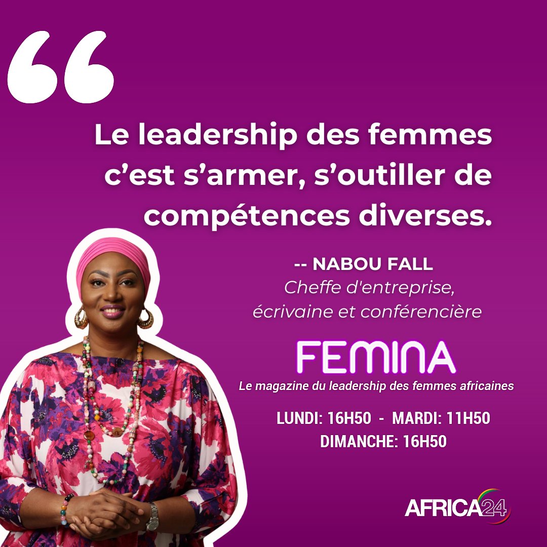 Femina_A24's tweet photo. Et si selon les mots de Nabou Fall, les femmes leaders rajoutaient une corde à leurs arcs de compétences cette semaine?

#Femina #Africa24 #NabouFall #LedershipFéminin https://t.co/QkfsAzNFz8