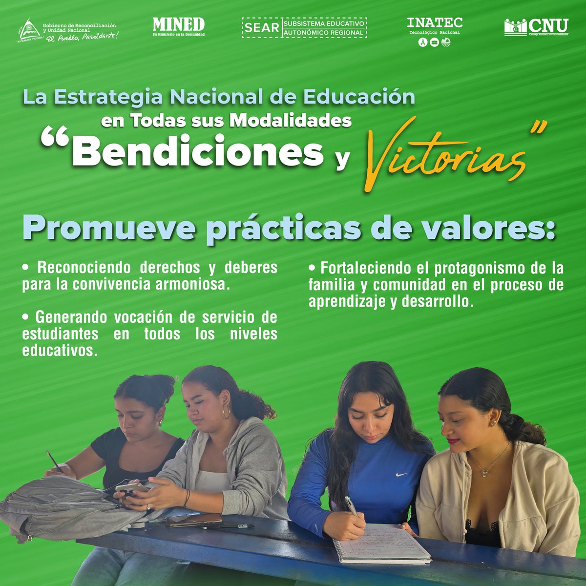 La Estrategia Nacional de Educación “Bendiciones y Victorias” promueve prácticas de valores que fortalecen la convivencia, el servicio y el protagonismo de la familia en la educación. 🇳🇮📚