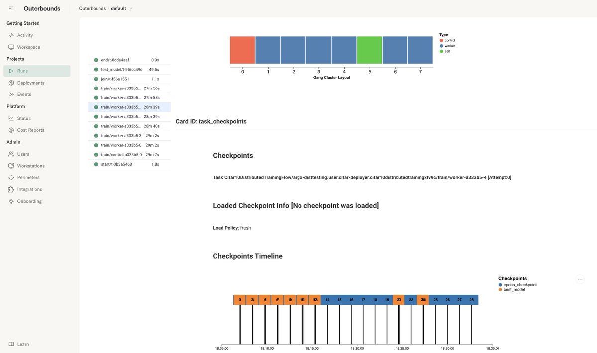 Distributed training just got easier on Outerbounds! Now generally available, it supports multi-GPU setups with [@]torchrun and [@]metaflow_ray. Perfect for large data and models. Train efficiently, even at scale! 💡 #AI #DistributedTraining