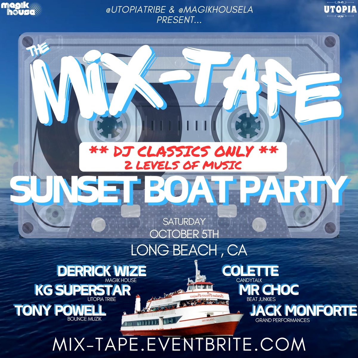 We are 16 days out. Get your Mix-Tape outfit ready!
JUST ADDED from Candy Talk Records adding to the DJ Classics vibe is <a href="/djcolette/">Colette</a>
.

.
#housemusic #sunsetboatparty #longbeach #reggaemusic #hiphop #magikhouse #utopiatribe