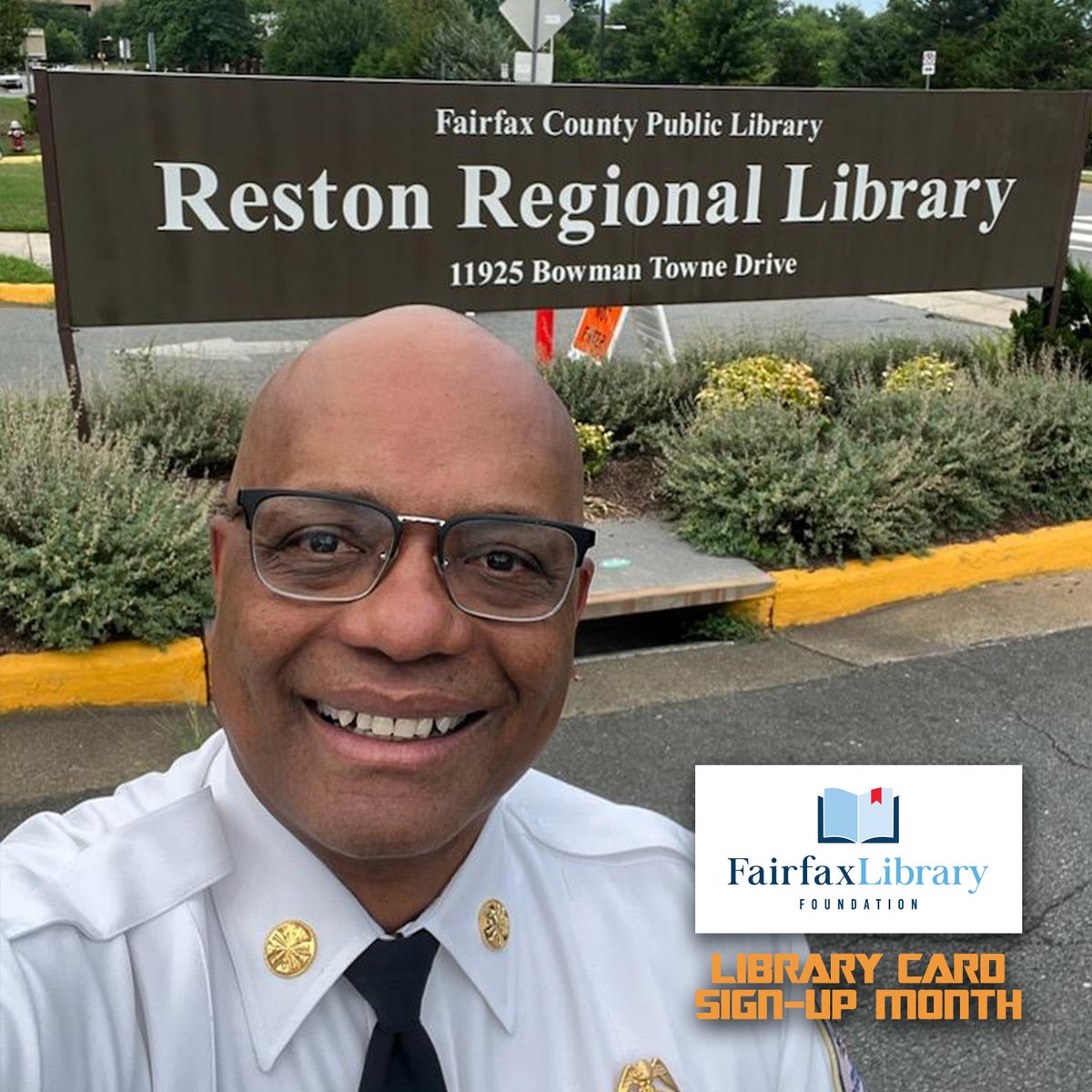 FLFoundation's tweet photo. Fairfax County Fire Chief @ChiefJohnButler knows the power of a FCPL library card. He’s joining us to urge anyone who doesn’t already have one to apply online at https://t.co/OxCLIm7QBn or in person at your local branch. 📖💪🪪 #GetLibraryCarded #FLF #FCPL @ffxfirerescue https://t.co/aerWmgEGUi