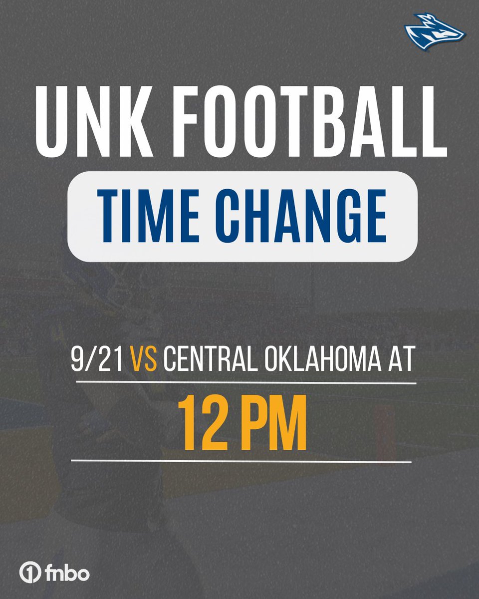 ‼️‼️‼️TIME CHANGE ‼️‼️‼️

Due to the forecasted weather the <a href="/UNK_Football/">UNK Football</a> game this Saturday, Sept. 21 with now be at 12 PM! 

#GoLopers