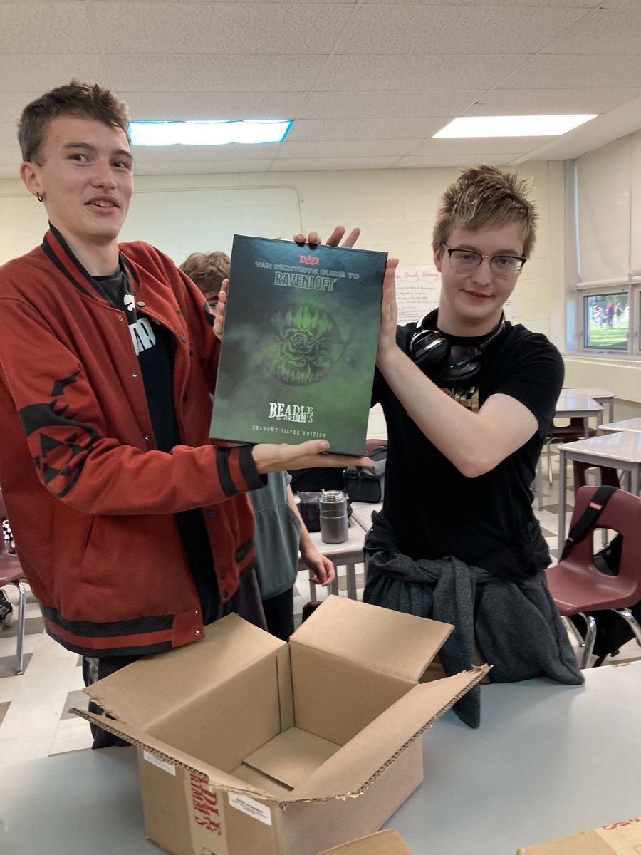 Eastside’s Dungeons and Dragons Adventurers were thrilled to open the amazing delivery from Beadle and Grimm! So much excitement and so much gratitude for the beautiful and helpful support materials from a kind and creative company! <a href="/eastside_ravens/">Eastside Secondary School</a> <a href="/BeadleAndGrimms/">Beadle & Grimm’s</a>
