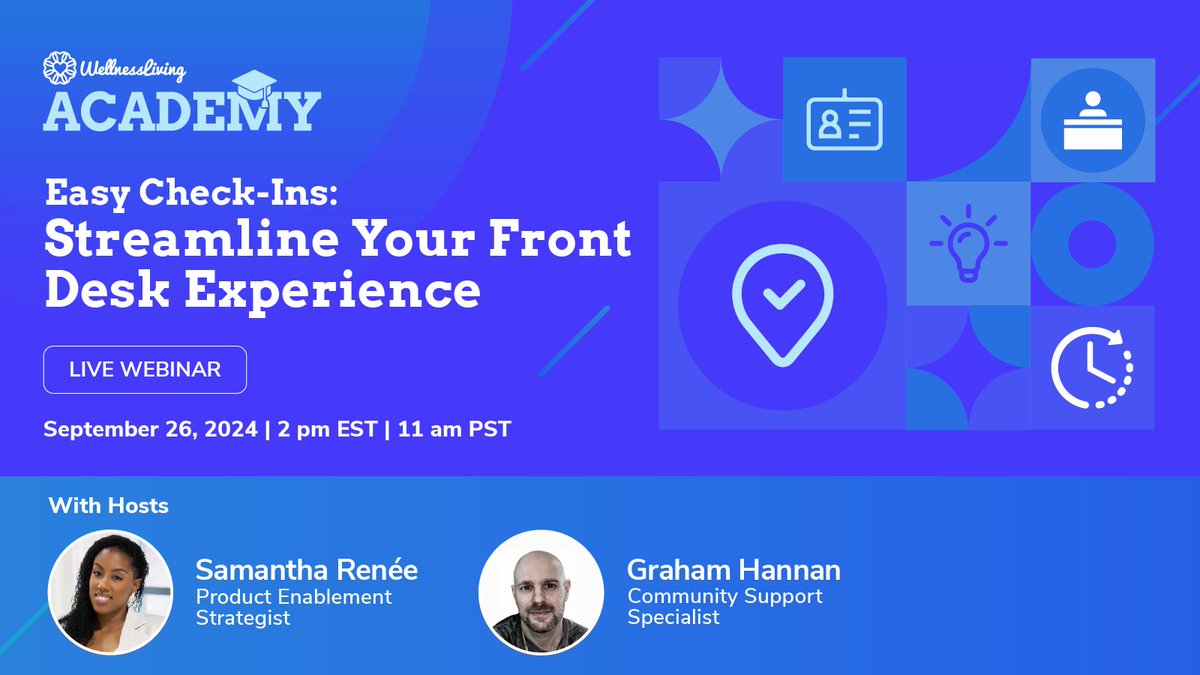 WL_software's tweet image. Clients love self check-ins! Kiosks, mobile apps, or key tags—WellnessLiving has it all.

Which one’s best for your business? 

Find out in our next WellnessLiving Academy session!

Save your spot ➡️ bit.ly/3MN5ZWV 

#WellnessLivingAcademy #CheckInMethods #WellnessLiving