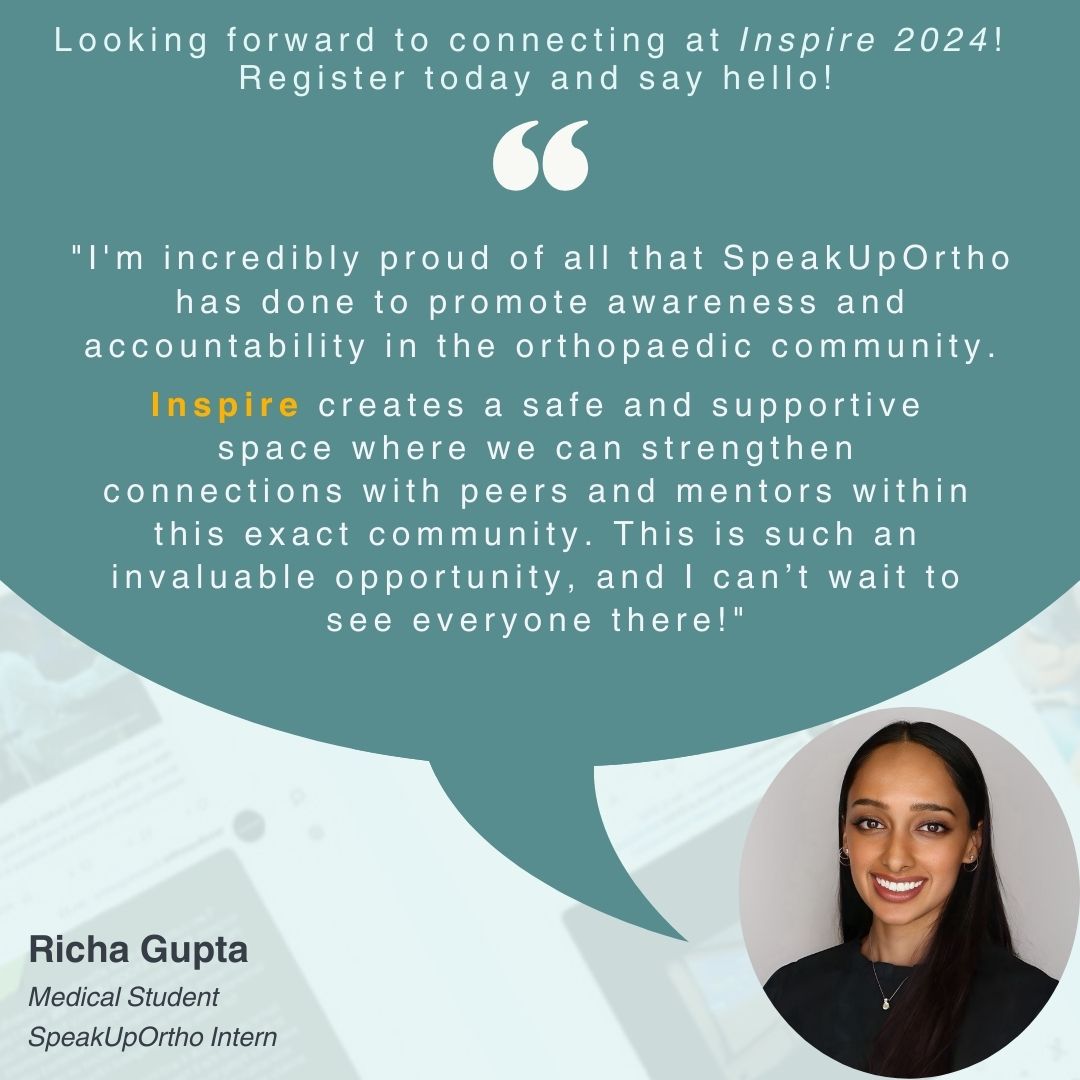 SpeakUpOrtho is honored and excited to attend Inspire 2024 next month! 🌟 Join us as we share our mission to empower women in orthopaedics. Don’t miss out—register for Inspire2024 today! 👉 speakuportho.org/events

#Inspire2024 #SpeakUpOrtho 📢✨