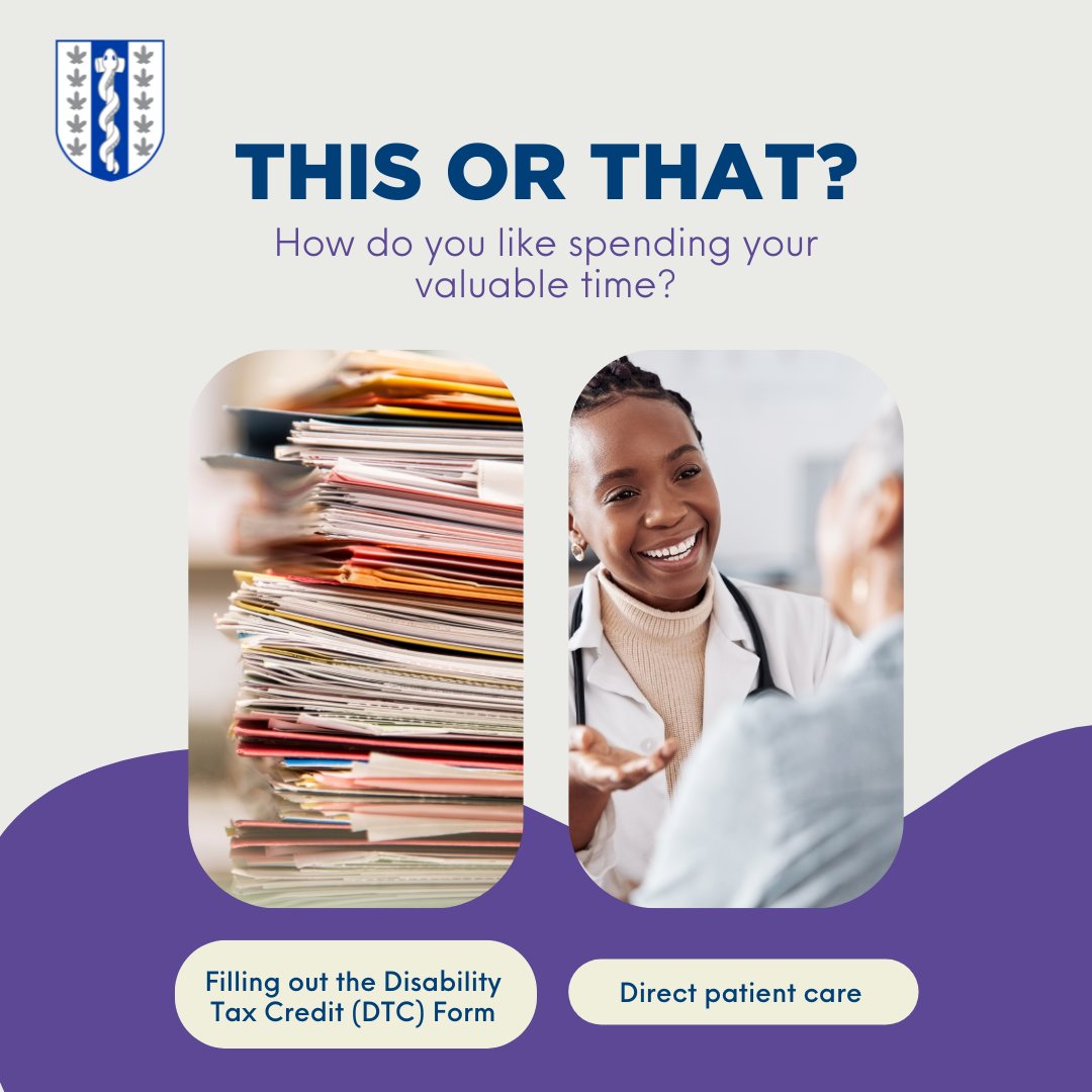 CFPC_e's tweet photo. Estimates suggest that up to 250,000 hours of family physicians’ time or over one million patient visits were spent processing the Disability Tax Credit (DTC) form in 2022. Time to make some changes. https://t.co/yYBHfxcP8H #LessPaperworkMoreCare https://t.co/Va3JleV393