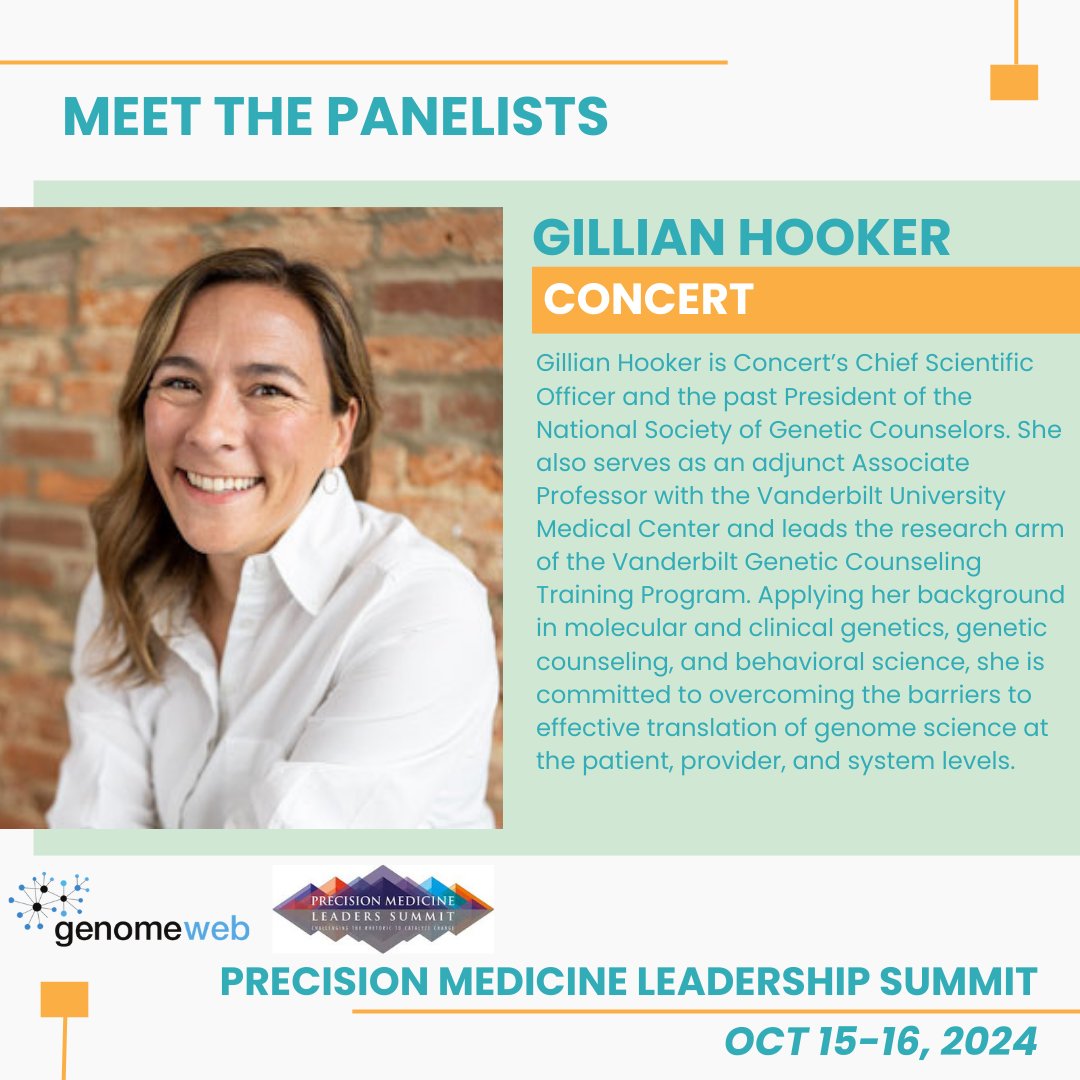 MyGeneCounsel's tweet image. Learn more about the panelists who will be speaking at the @GenomeWeb held Precision Oncology and Diagnostics Conference October 16th, 2024. 
Register here: hubs.li/Q02PSG7C0 #genechat #precisionmedicine
@EllenMatloff @carrie_haverty @gillianhoo @GiannaPetrelli
