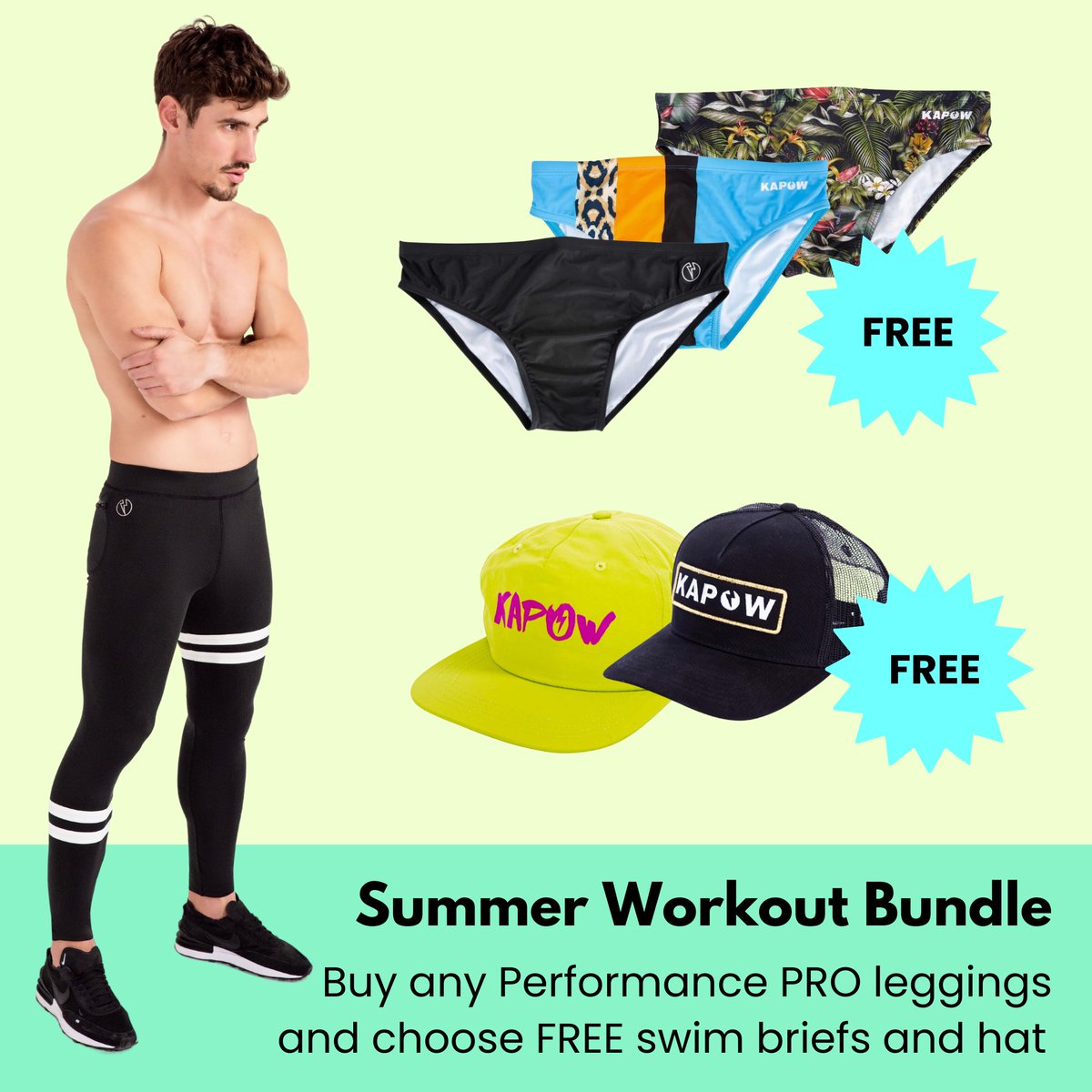 KapowMeggings's tweet photo. Get summer-ready in style! 🏋️♂️ Buy the Conquest 'Signature Series' Meggings and claim your FREE swim brief + hat with our Summer Workout Deal! ☀️
SHOP NOW 💥
https://t.co/XUr6IUIW0d
#ConquerSummer #PerformancePRO #SummerDeal https://t.co/nQpHKRfmfr