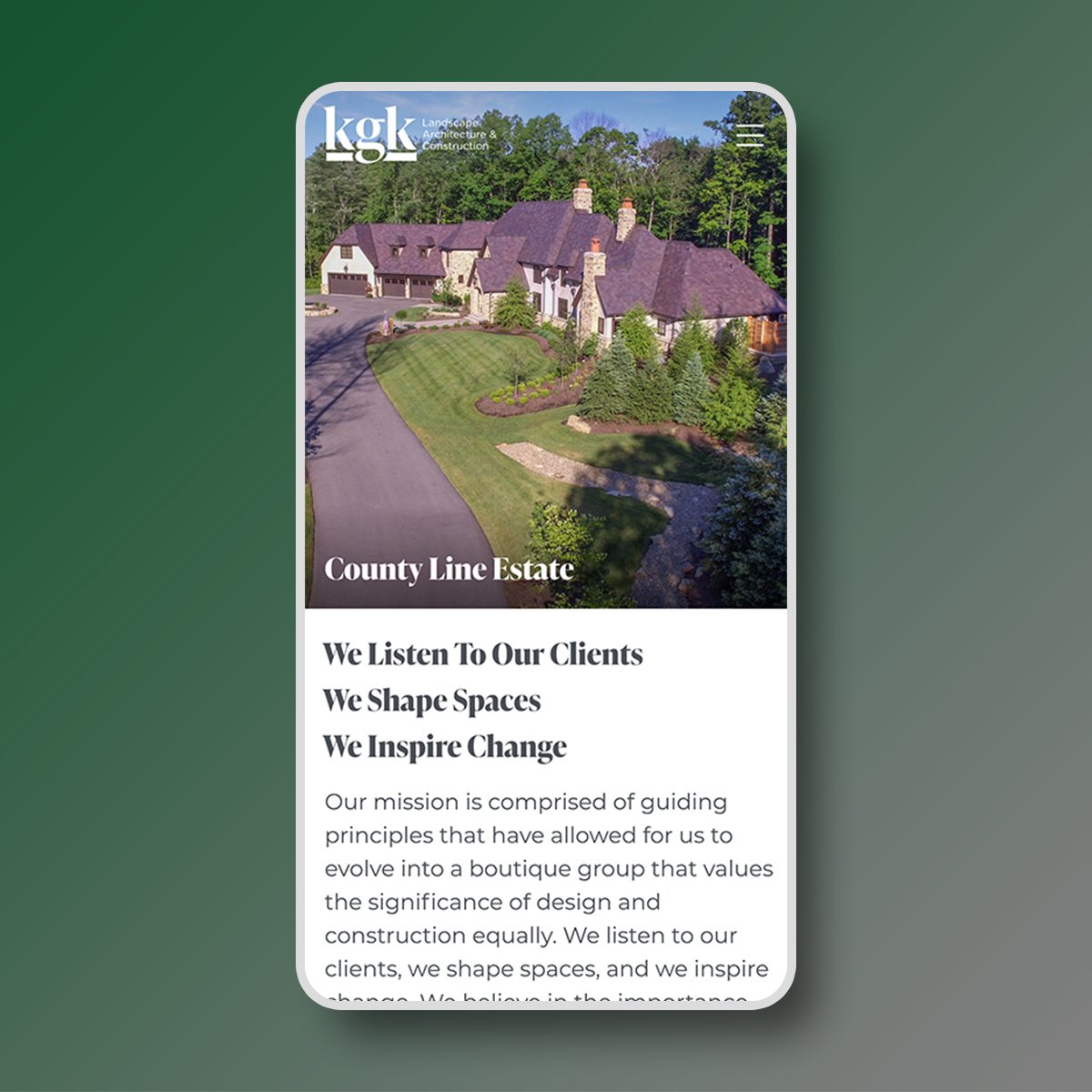 Website design and development for KGK and Company - a landscape architecture and construction firm servicing northeastern Ohio.