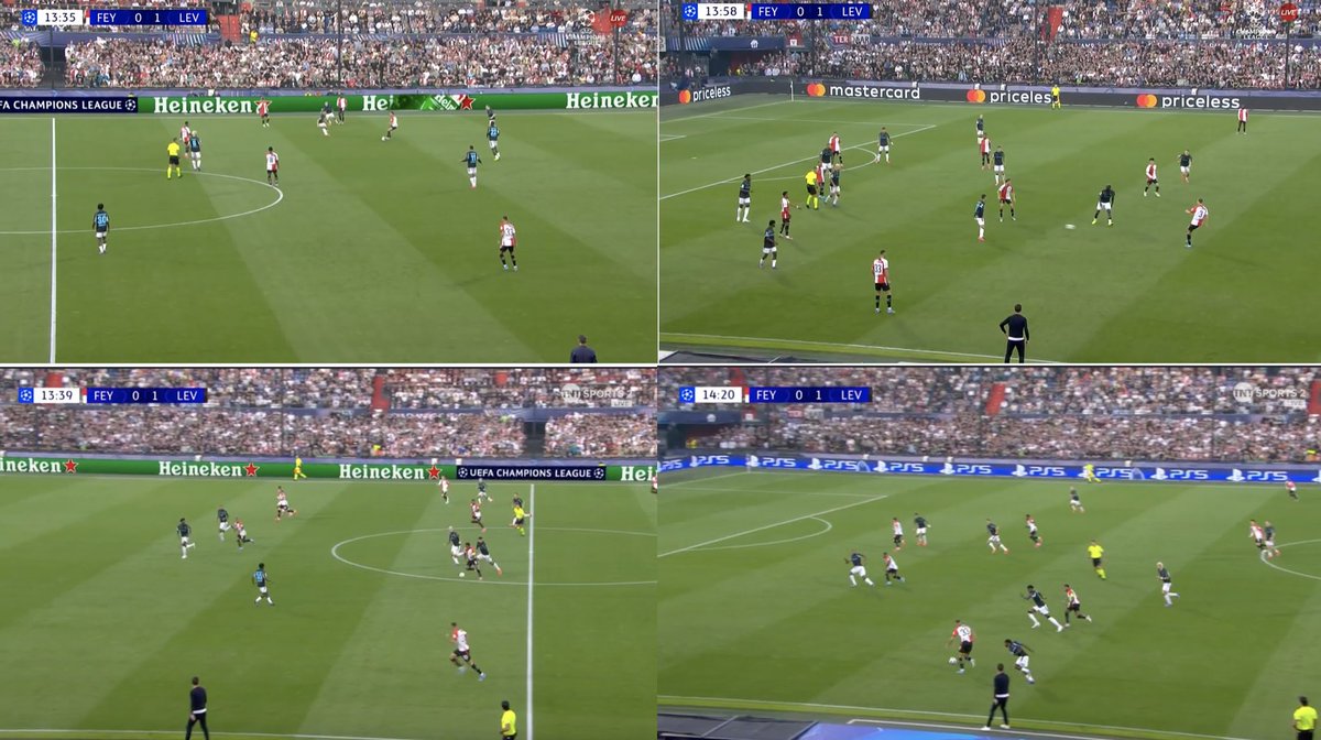 BundesAbel's tweet photo. no #Slot, no problem: #Feyenoord are baiting B04 and finding the free man
-Wellenreuther clipped passes, 3rd man combos centrally, FBs w timing by passing -->
15’Hwang shot, Paixao, Lotomba shots
-OOP their jump-heavy press controlling B04
#Priske's team impressive! https://t.co/iKDhXTEWiR