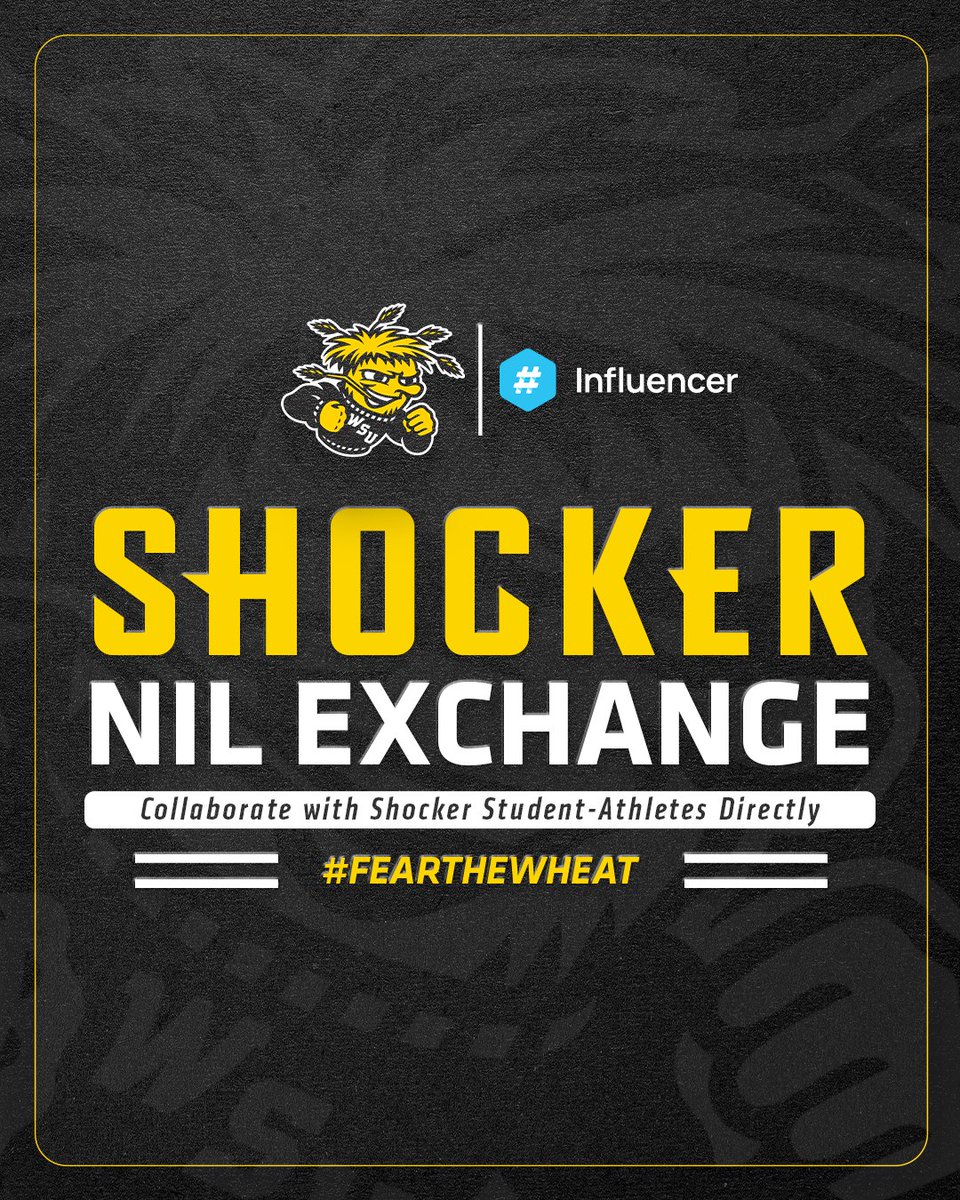 GoShockers's tweet photo. The Shocker NIL Exchange is 𝙇𝙄𝙑𝙀 🌾

Work directly with our student-athletes to leverage their Name, Image, and Likeness to promote your brand and drive business.

Do Business: https://t.co/UbTyX80kEP
Full Release: https://t.co/S1g7mRM20u https://t.co/mywmvszOtr
