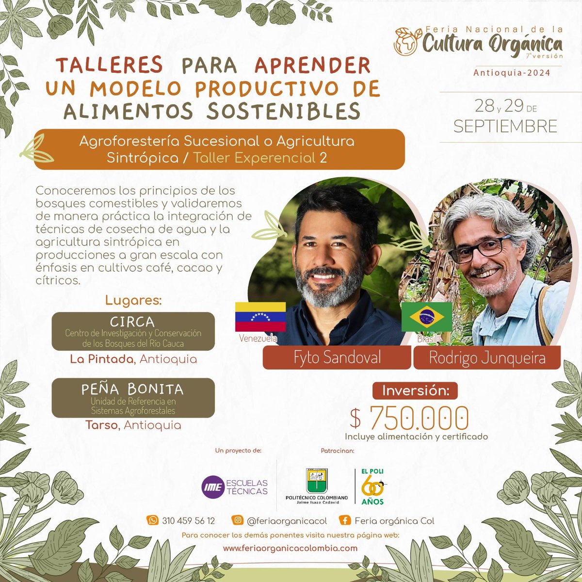 7mo. Foro Internacional de Agricultura Orgánica y Agroecología🍃 

📲Separa tu cupo en  el WhatsApp +57 3104595612 o en el enlace de la bio de @feriaorganicacol 

Mayor información:
ime.edu.co/septima-feria-…

#GanaderiaRegenerativa
#ACOGANAR
#HaciendaelPajuil